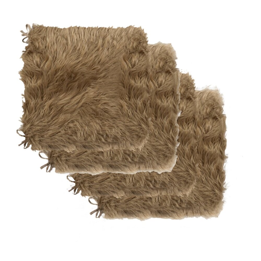 Luxe Home Decor Laredo Faux Sheepskin Chair Pad | 4-Piece | Tan | 17"x17"